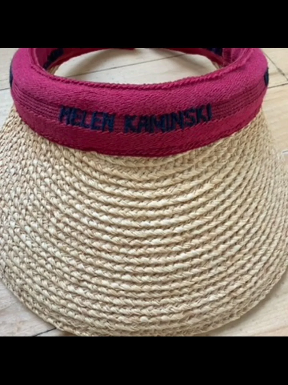Helen‎ Kaminski Natural Straw Visor with Red Logo Band